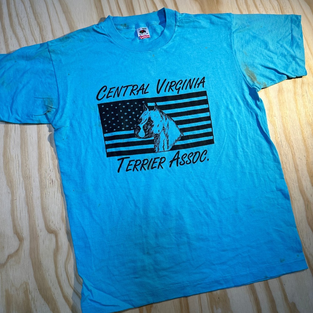 Vintage 90s Fruit of the Loom Central Virginia Terrier Assoc T-Shirt Large Blue